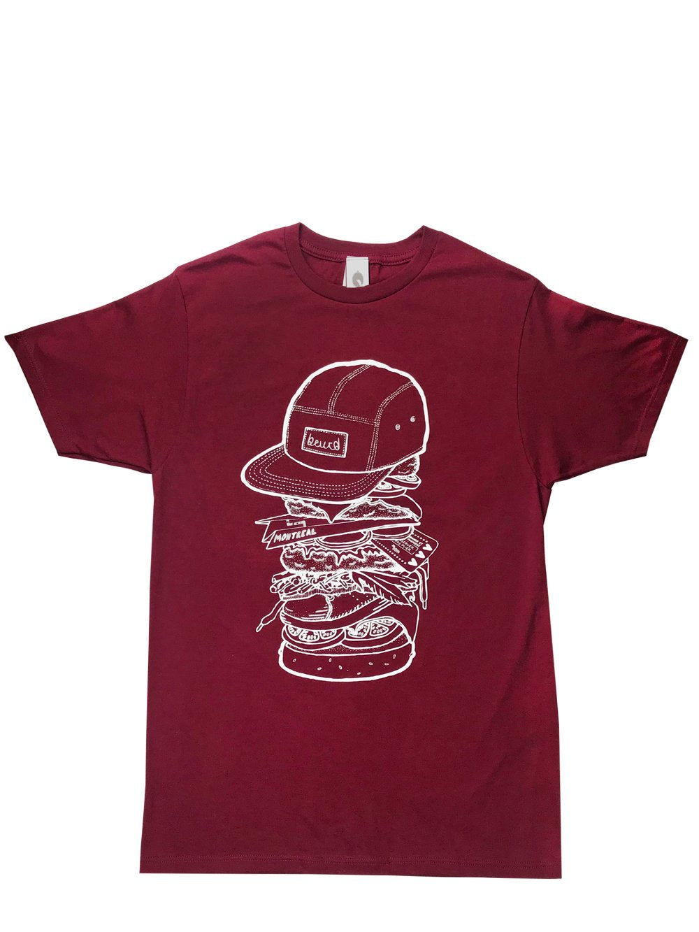 T-shirt unisexe bordeaux avec sérigraphie Mtl Burger