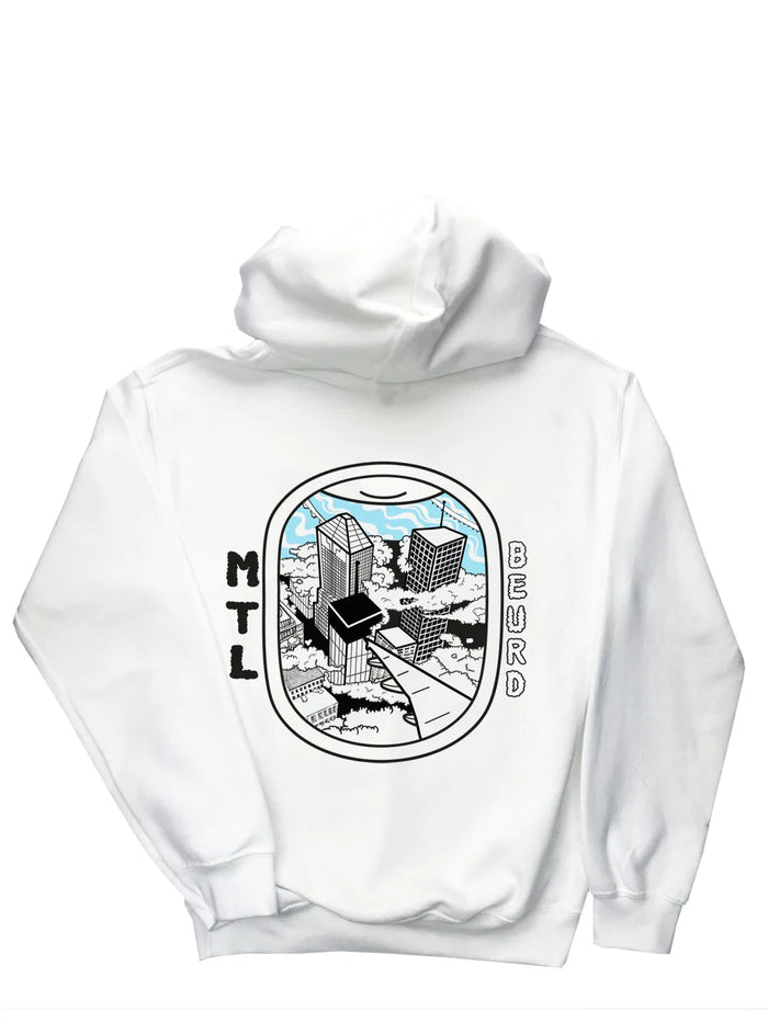 Hoodie blanc avec gros logo Montréal de dos