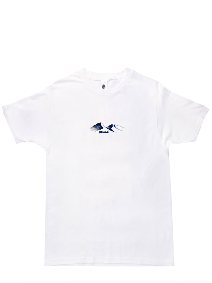 t-shirt blanc avec impression de montagnes de face