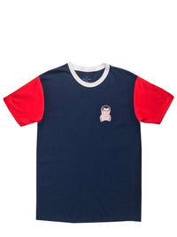T-shirt colorblock rouge et bleu avec patch tissé ZZ