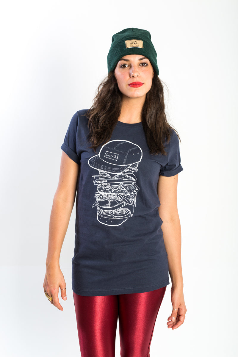 T-shirt unisexe bleu marine avec sérigraphie Mtl Burger 