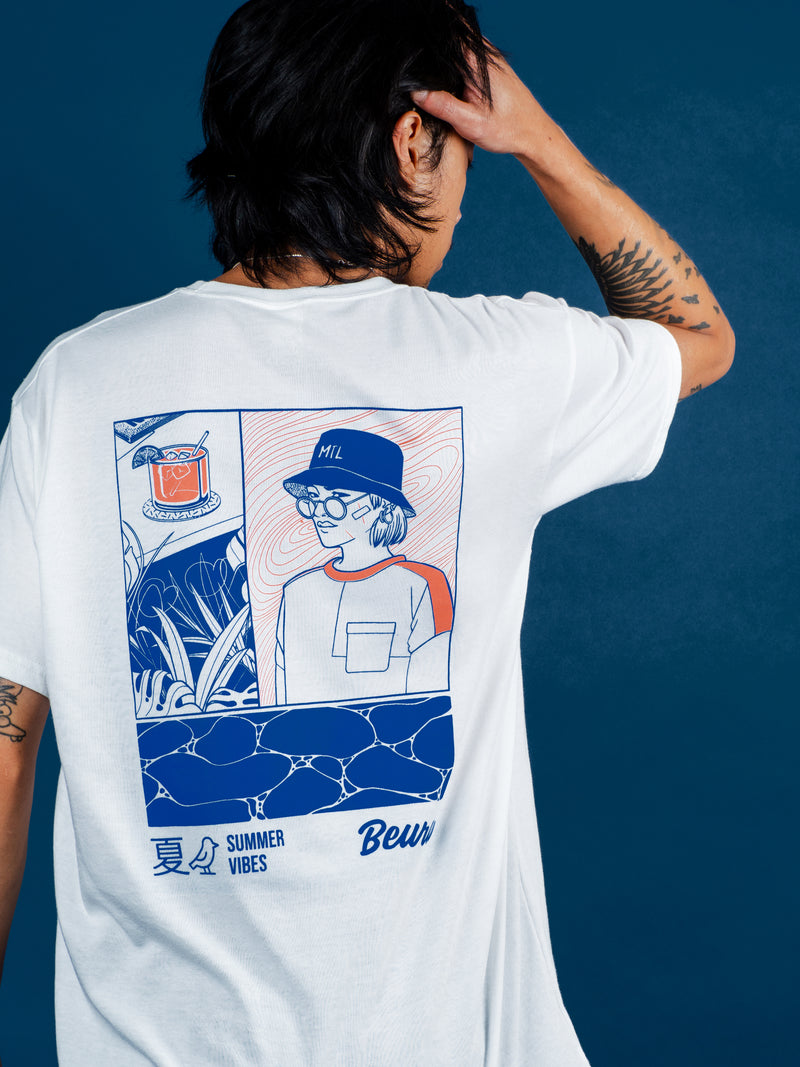 T-shirt vue de dos, dessin réalisé en collaboration avec l'illustratice Bandit Bandit, sérigraphié par Beurd à Montréal et fabriqué en Ontario