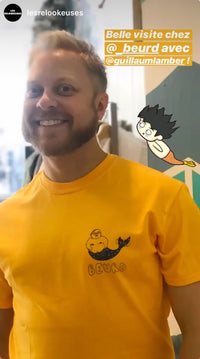 Guillaume Lambert avec son t-shirt Merman