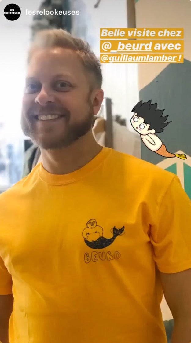 Guillaume Lambert avec son t-shirt Merman