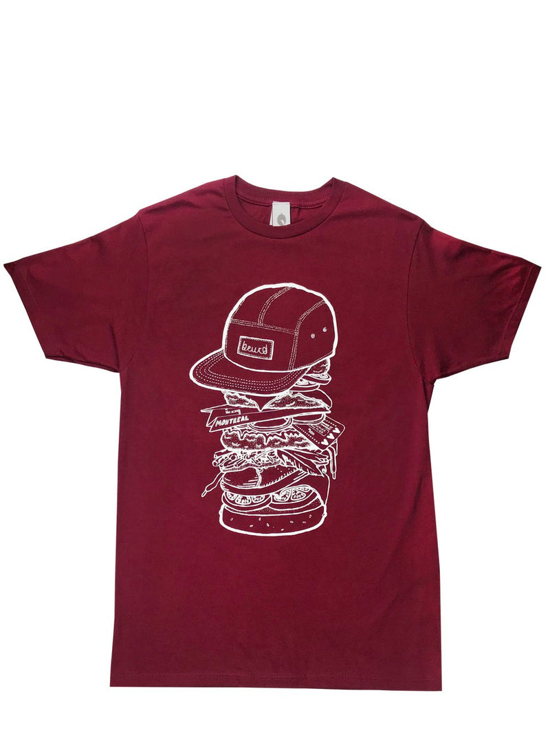 T-shirt unisexe bordeaux avec sérigraphie Mtl Burger 