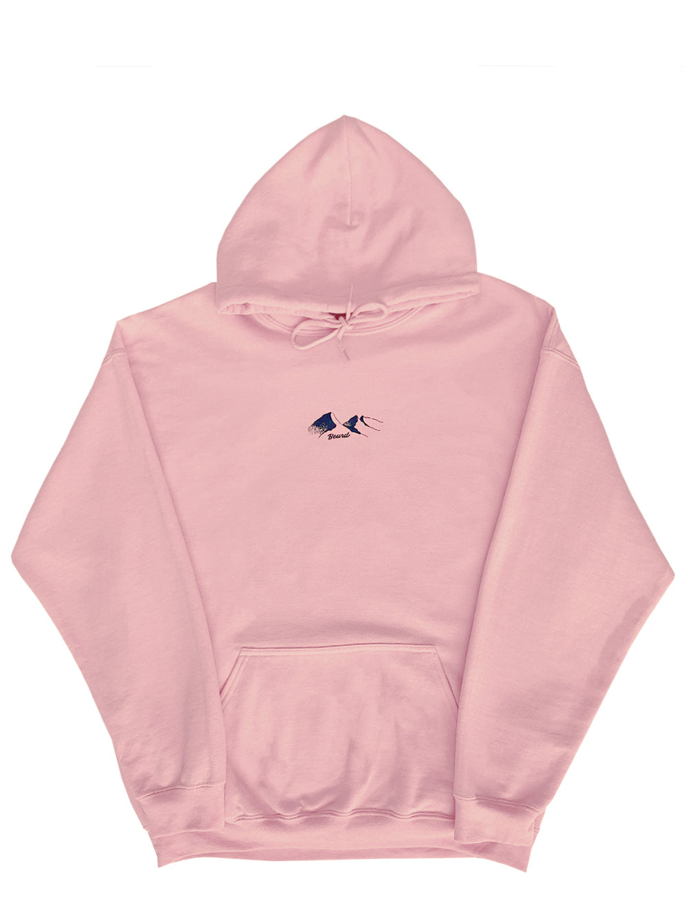 hoodie rose pale avec illustration de montagnes imprimée en sérigraphie de la marque Beurd
