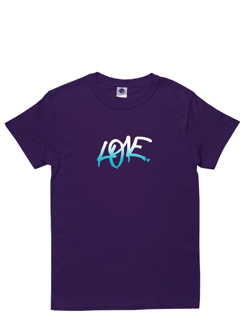 T-shirt mauve unisexe avec logo « Love » dessiné et imprimé à Montréal par Beurd.