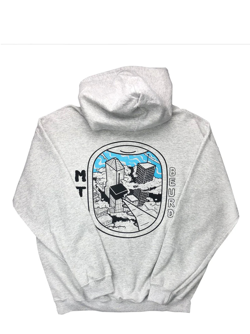 hoodie gris avec gros logo Montreal imprimée en sérigraphie de dos