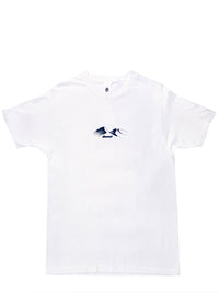 t-shirt blanc avec impression de montagnes de face